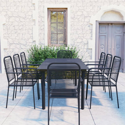 vidaXL Garden Dining Set | Black | Powder-coated steel, glass, cotton rope
