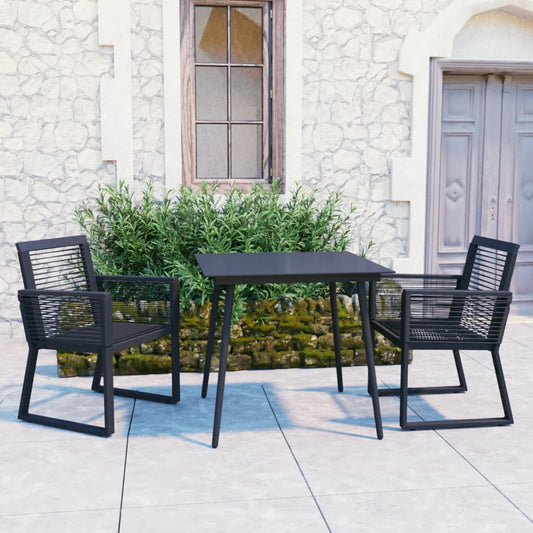 vidaXL Dining Set | Black | PVC rattan, powder-coated steel, glass | 3-piece set
