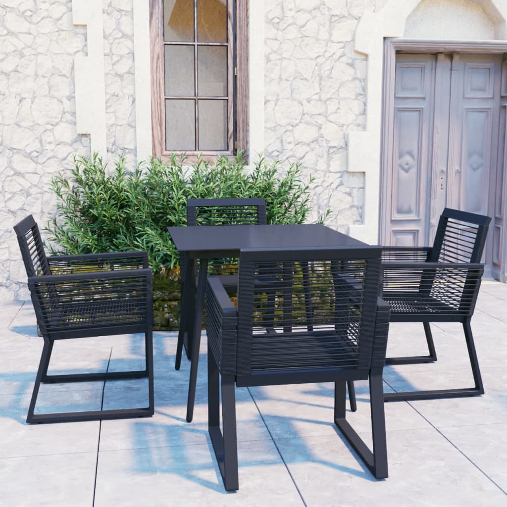 vidaXL Dining Set | Black | PVC rattan, powder-coated steel, glass | Compact