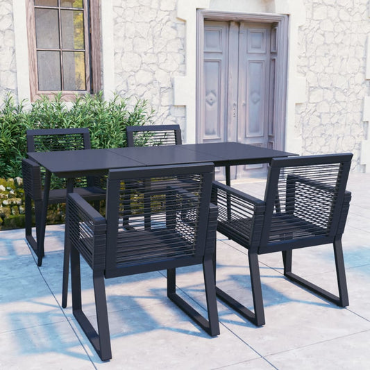 vidaXL Dining Set | Black | PVC rattan, powder-coated steel, glass | Set