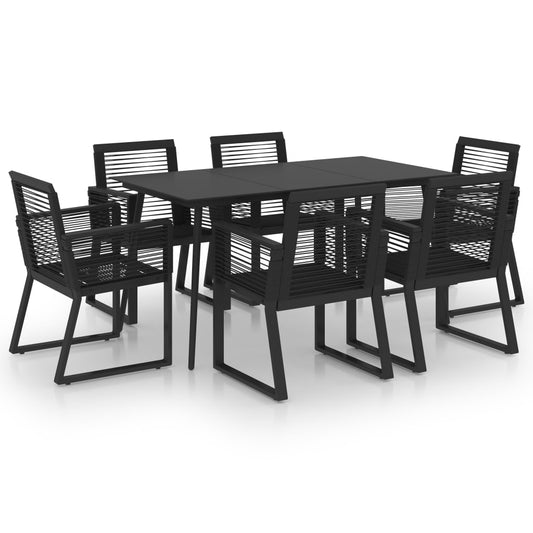 vidaXL Dining Set | Black | PVC rattan, powder-coated steel, glass