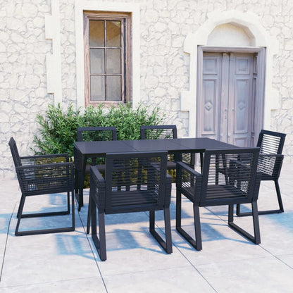 vidaXL Dining Set | Black | PVC rattan, powder-coated steel, glass