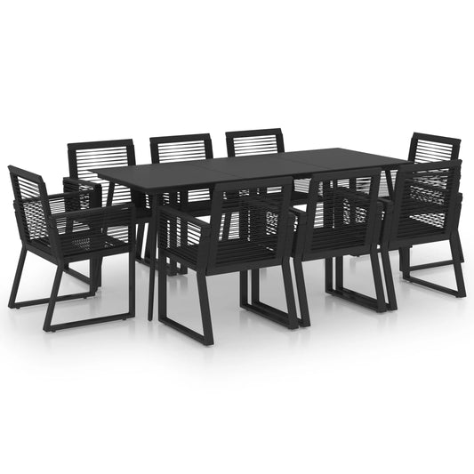 vidaXL Dining Set | Black | PVC rattan, powder-coated steel, glass | 9 Piece Set