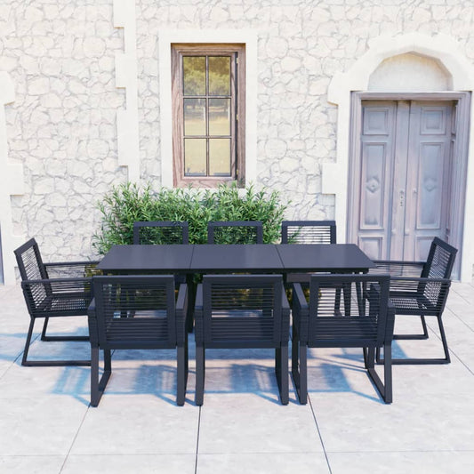 vidaXL Dining Set | Black | PVC rattan, powder-coated steel, glass | 9 Piece Set