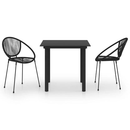 vidaXL Dining Set | Black | PVC rattan, powder-coated steel, glass | 3-piece