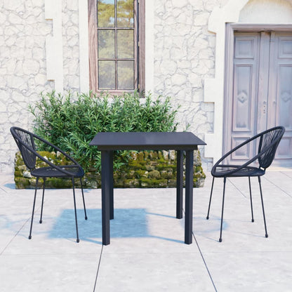 vidaXL Dining Set | Black | PVC rattan, powder-coated steel, glass | 3-piece