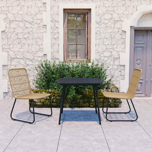 vidaXL Dining Set | Oak and Black | Poly Rattan, Powder-Coated Steel, Glass