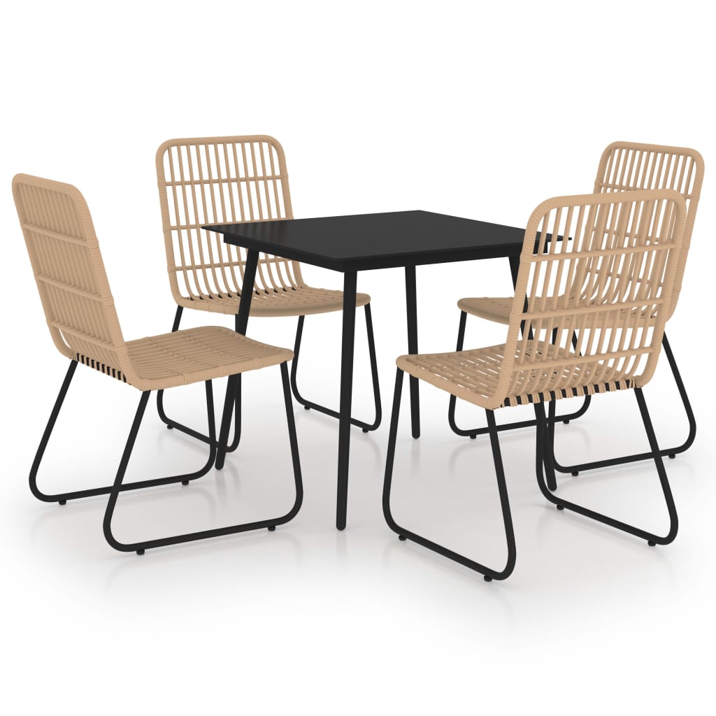 vidaXL Dining Set | Oak and Black | Poly rattan, powder-coated steel, glass