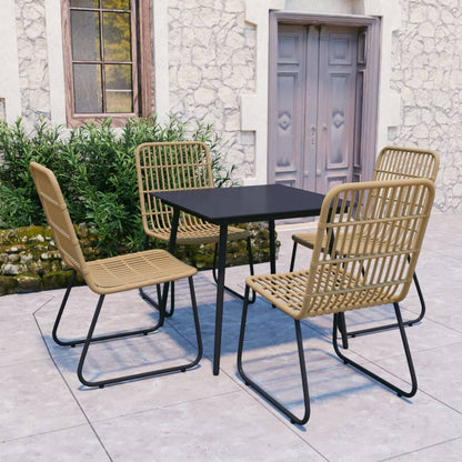 vidaXL Dining Set | Oak and Black | Poly rattan, powder-coated steel, glass