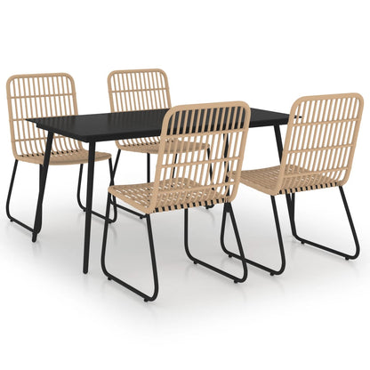 vidaXL Dining Set | Oak and Black | Poly Rattan, Powder-Coated Steel, Glass