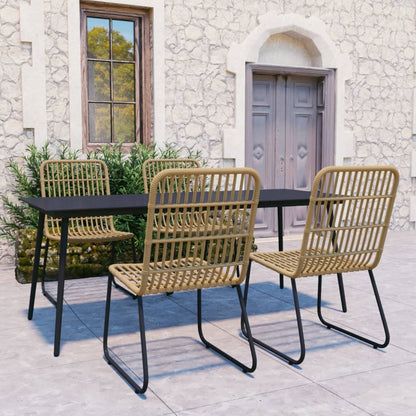 vidaXL Dining Set | Oak and Black | Poly Rattan, Powder-Coated Steel, Glass
