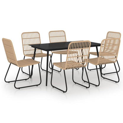 vidaXL Dining Set | Oak and black | Poly rattan, powder-coated steel, glass