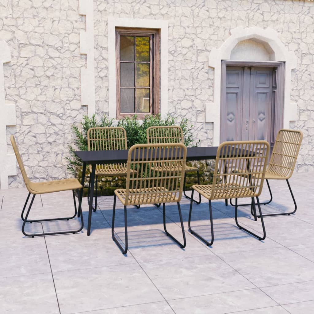 vidaXL Dining Set | Oak and black | Poly rattan, powder-coated steel, glass