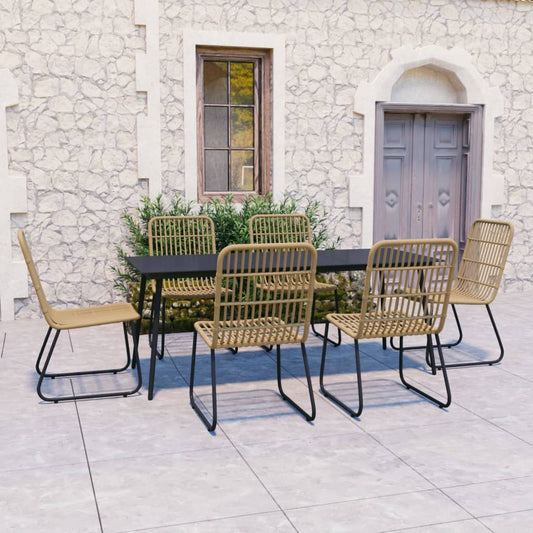 vidaXL Dining Set | Oak and black | Poly rattan, powder-coated steel, glass