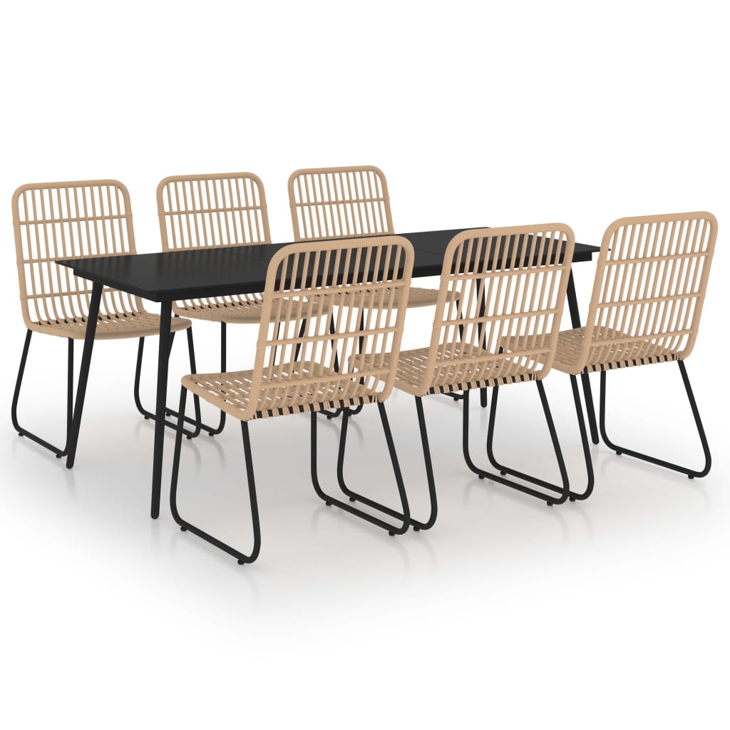 vidaXL Dining Set | Oak | Poly rattan | 7 Piece Set | Stackable | Dining Set