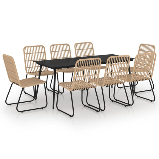 vidaXL 9 Piece Outdoor Dining Set Poly Rattan and Glass