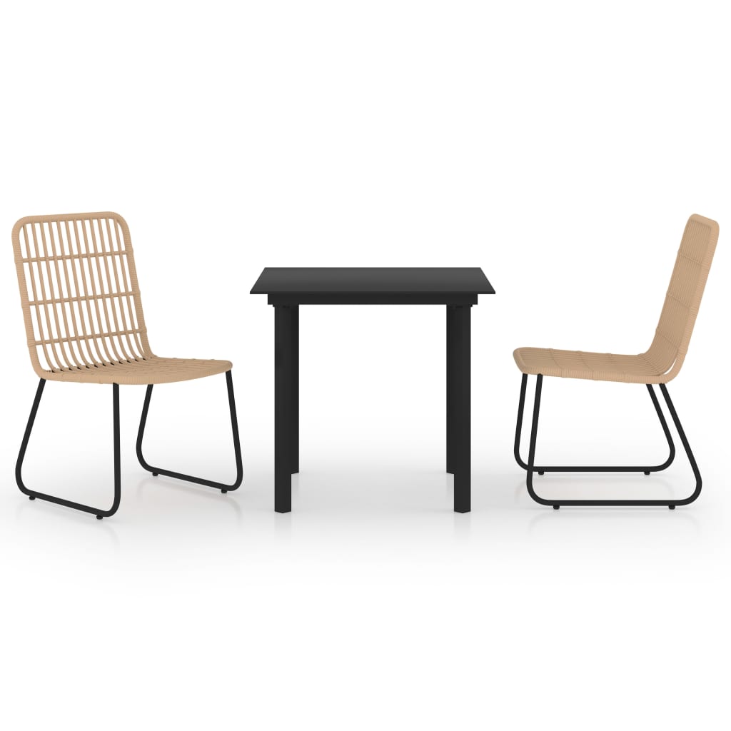 vidaXL Dining Set | Oak and black | Poly rattan, powder-coated steel, glass