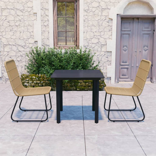 vidaXL Dining Set | Oak and black | Poly rattan, powder-coated steel, glass