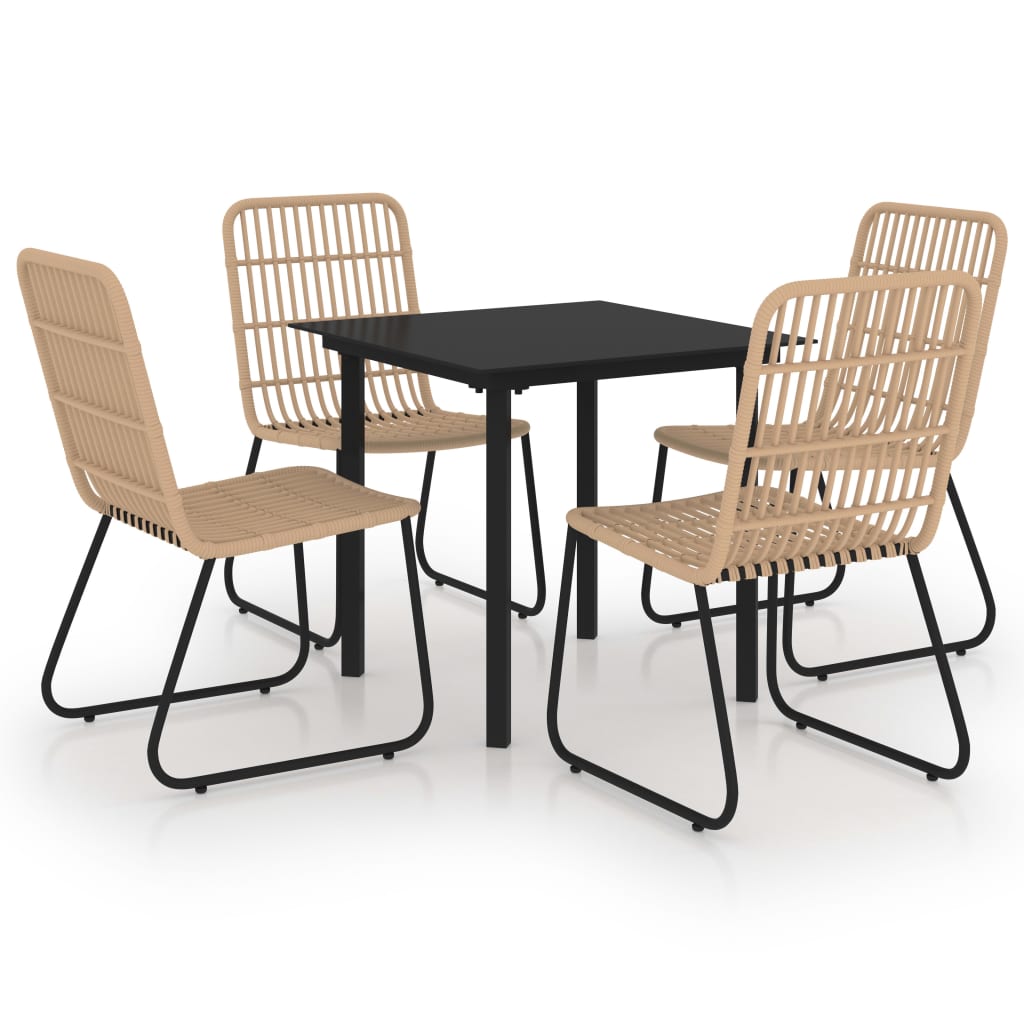 vidaXL Dining Set | Oak and Black | Poly rattan, powder-coated steel, glass