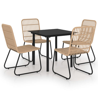 vidaXL Dining Set | Oak and Black | Poly rattan, powder-coated steel, glass