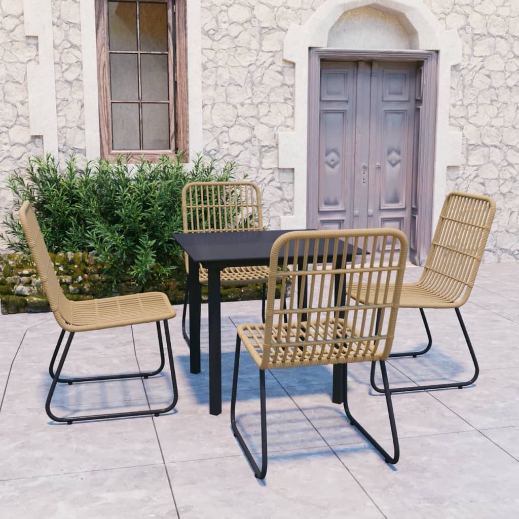 vidaXL Dining Set | Oak and Black | Poly rattan, powder-coated steel, glass