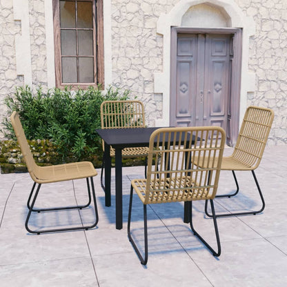 vidaXL Dining Set | Oak and Black | Poly rattan, powder-coated steel, glass