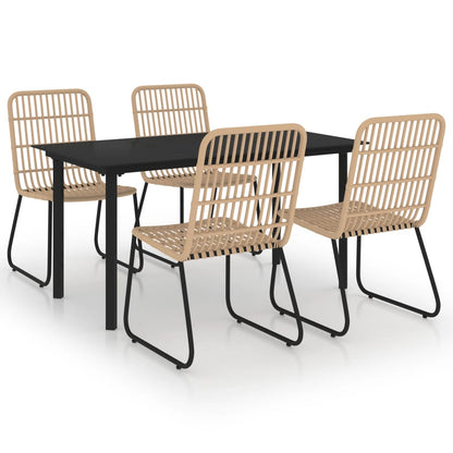 vidaXL Dining Set | Oak, Black | Poly rattan, powder-coated steel, glass