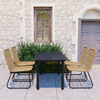 vidaXL Dining Set | Oak, Black | Poly rattan, powder-coated steel, glass