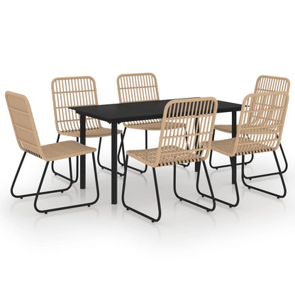 vidaXL Dining Set | Oak and Black | Poly Rattan, Powder-Coated Steel, Glass