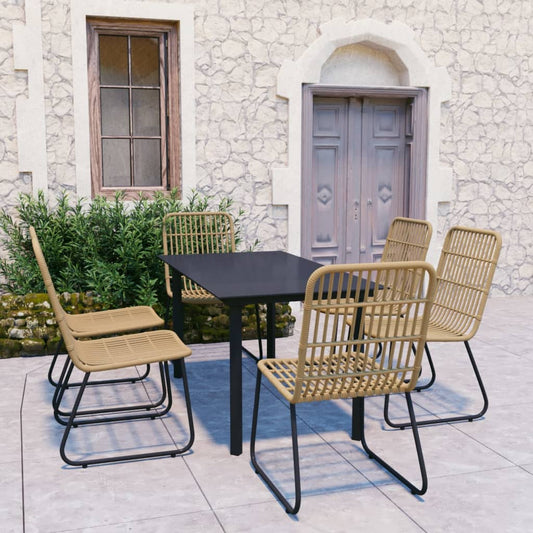 vidaXL Dining Set | Oak and Black | Poly Rattan, Powder-Coated Steel, Glass