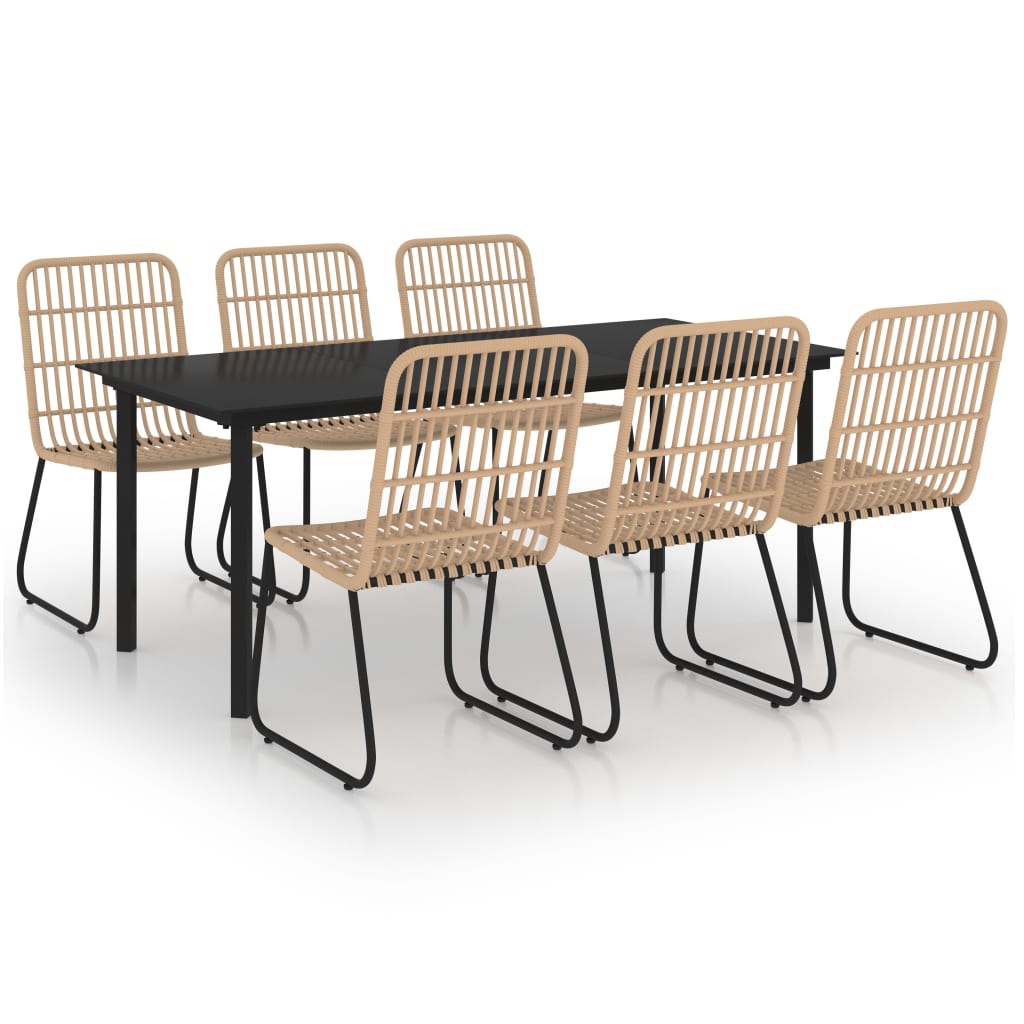 vidaXL Dining Set | Oak and black | Poly rattan | 190 x 90 x 74 cm | Stackable
