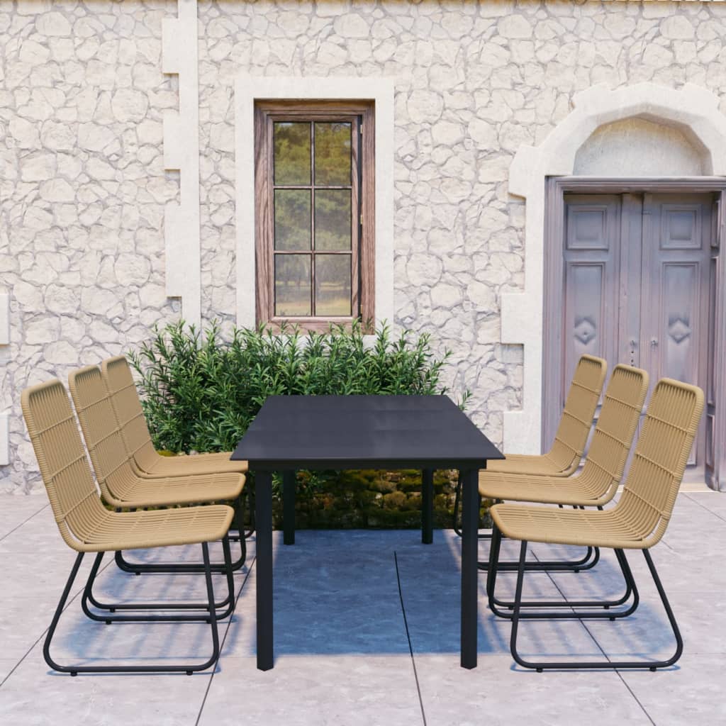 vidaXL Dining Set | Oak and black | Poly rattan | 190 x 90 x 74 cm | Stackable