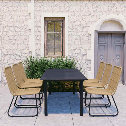 vidaXL 7 Piece Outdoor Dining Set Poly Rattan and Glass