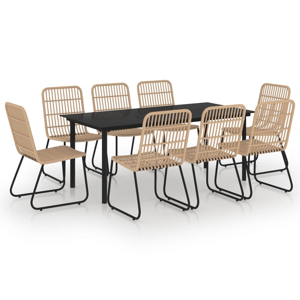 vidaXL Dining Set | Oak and Black | Poly Rattan, Steel, Glass | Large