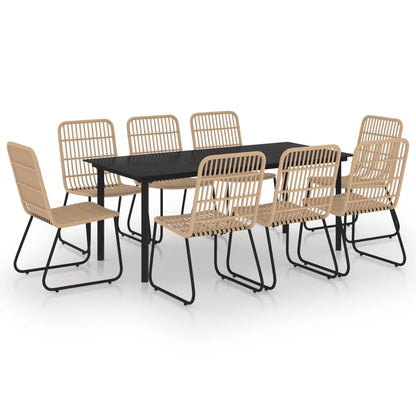 vidaXL Dining Set | Oak and Black | Poly Rattan, Steel, Glass | Large
