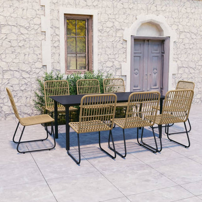 vidaXL Dining Set | Oak and Black | Poly Rattan, Steel, Glass | Large