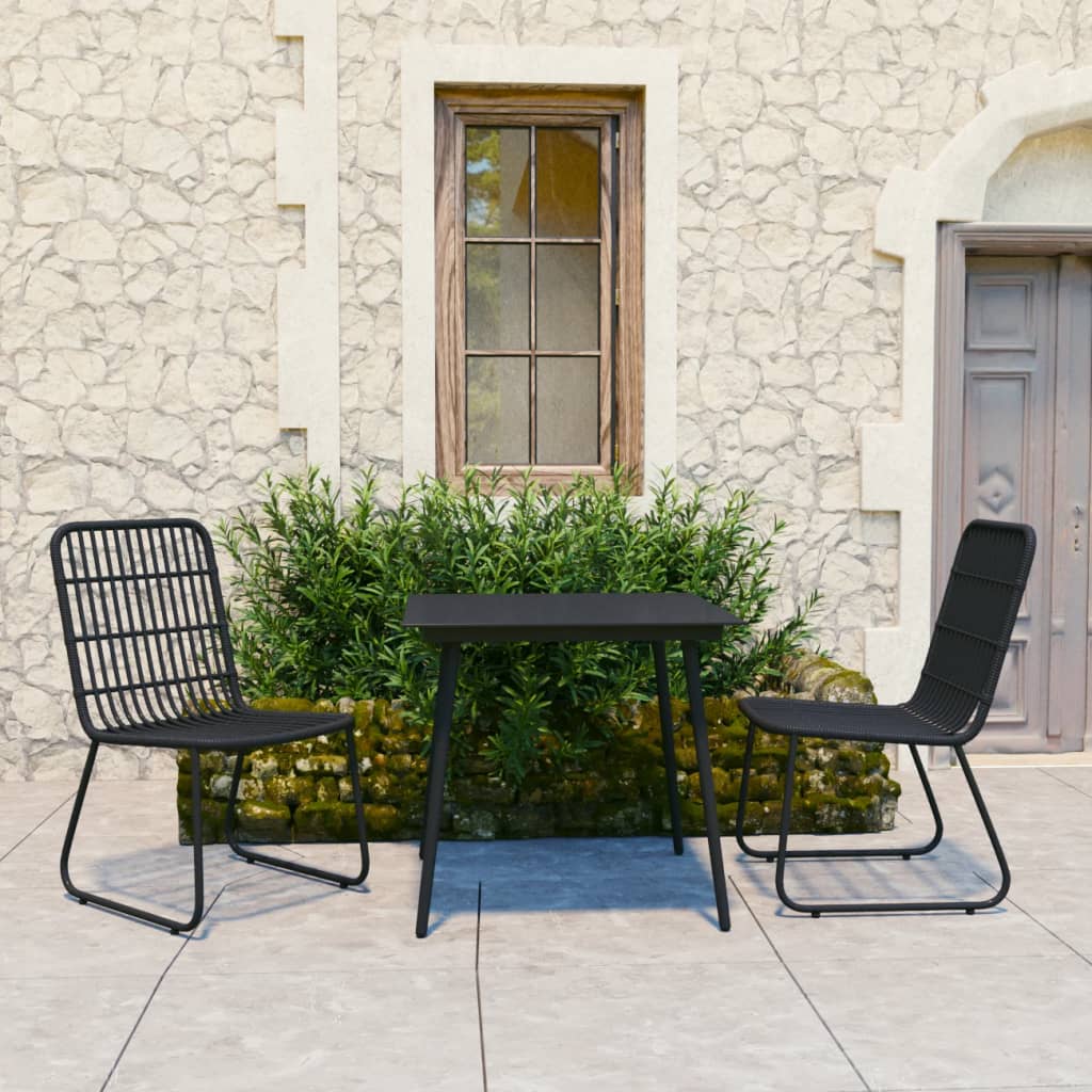 vidaXL Dining Set | Black | Poly rattan, powder-coated steel, glass | 80 cm