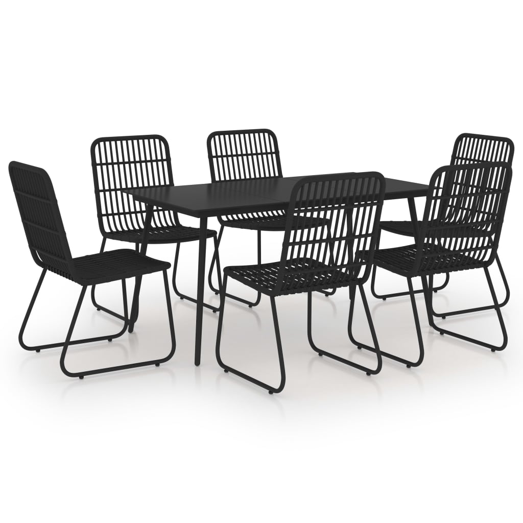 vidaXL Dining Set | Black | Poly rattan, powder-coated steel, glass
