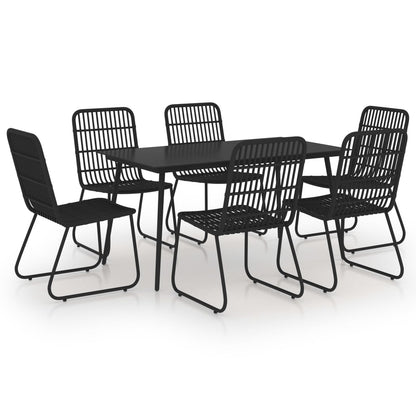 vidaXL Dining Set | Black | Poly rattan, powder-coated steel, glass