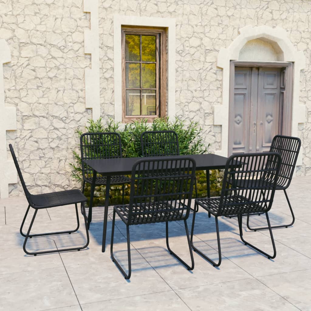 vidaXL Dining Set | Black | Poly rattan, powder-coated steel, glass