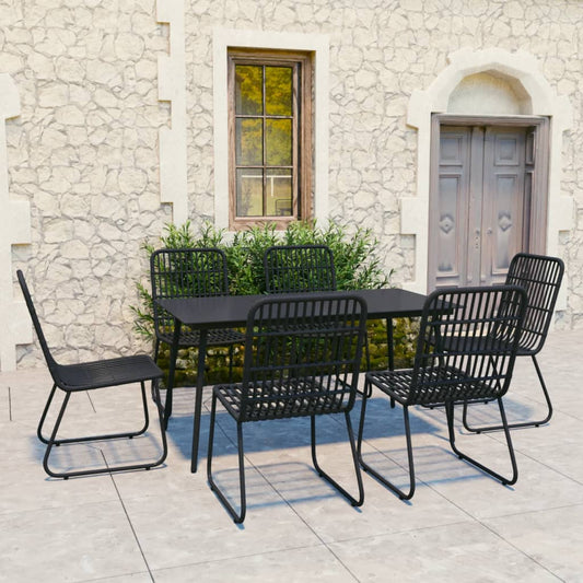 vidaXL Dining Set | Black | Poly rattan, powder-coated steel, glass