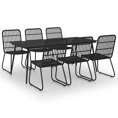 vidaXL Dining Set | Black | Poly rattan, powder-coated steel, glass | Large