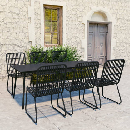 vidaXL Dining Set | Black | Poly rattan, powder-coated steel, glass | Large