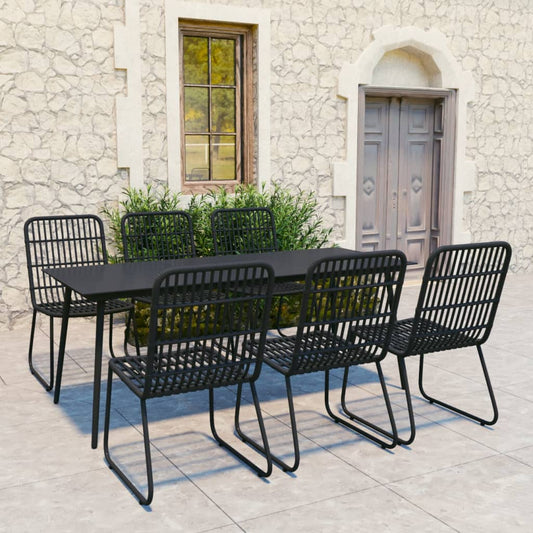 vidaXL Dining Set | Black | Poly rattan, powder-coated steel, glass | Large