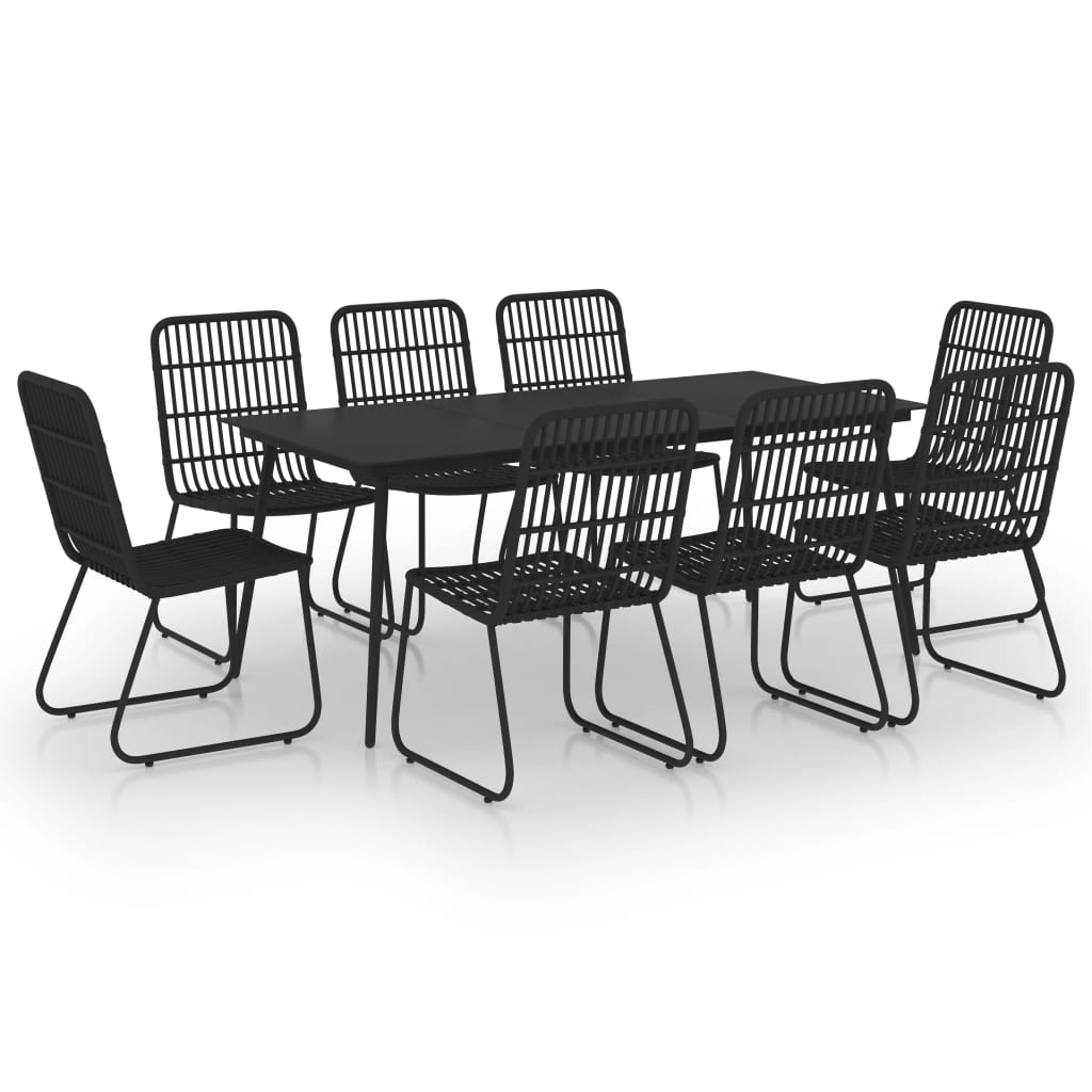 vidaXL Dining Set | Black | Poly rattan, powder-coated steel, glass | Large