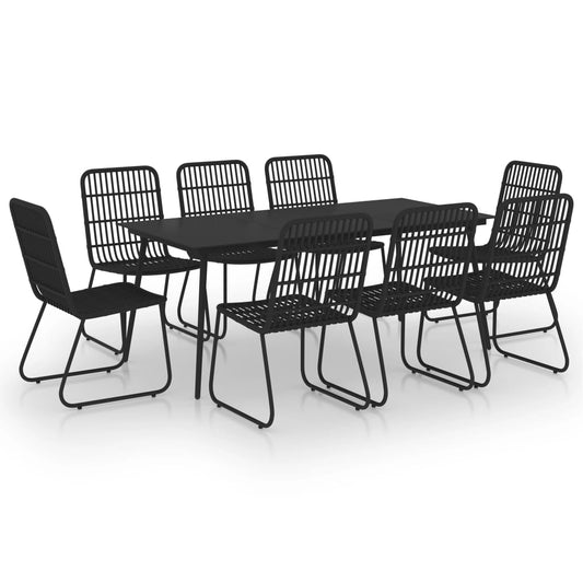 vidaXL Dining Set | Black | Poly rattan, powder-coated steel, glass | Large