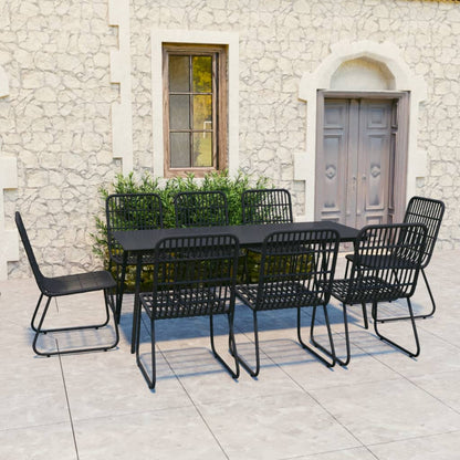 vidaXL Dining Set | Black | Poly rattan, powder-coated steel, glass | Large