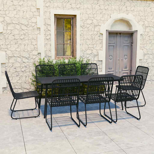 vidaXL 9 Piece Outdoor Dining Set Poly Rattan and Glass