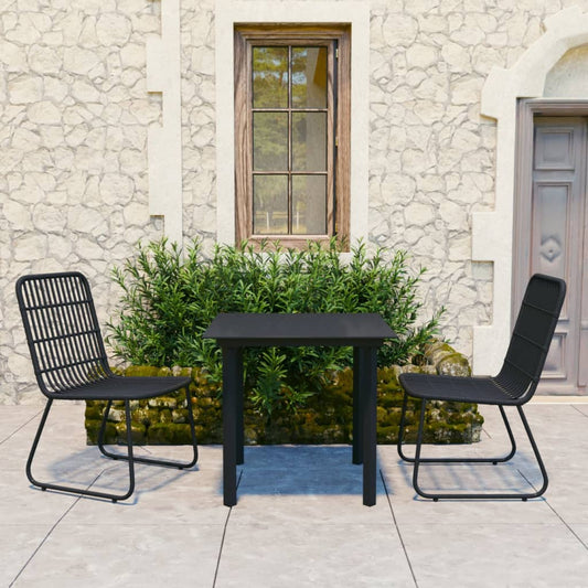 vidaXL Dining Set | Black | Poly rattan, powder-coated steel, tempered glass