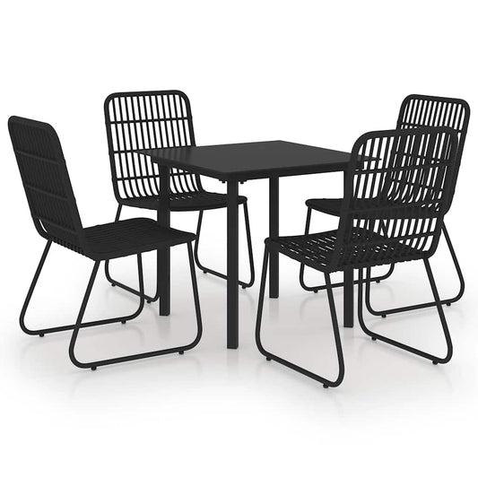 vidaXL Dining Set | Black | Poly rattan, powder-coated steel, glass | Regular